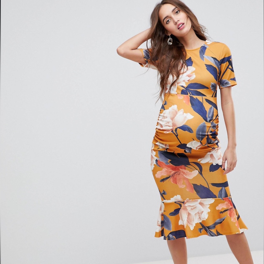 ASOS MATERNITY T-Shirt Floral Midi Dress With Pephem